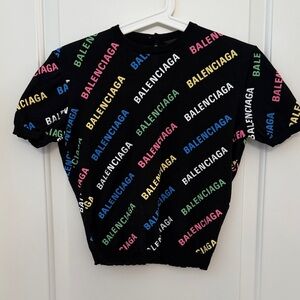 Balenciaga woman Black Tee with Colorful Logo Print